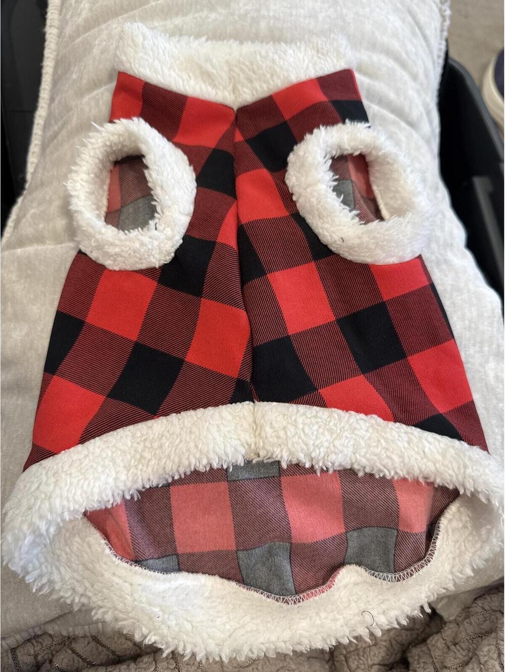 Red and Black Buffalo Plaid Sherpa Dog Vest Coat